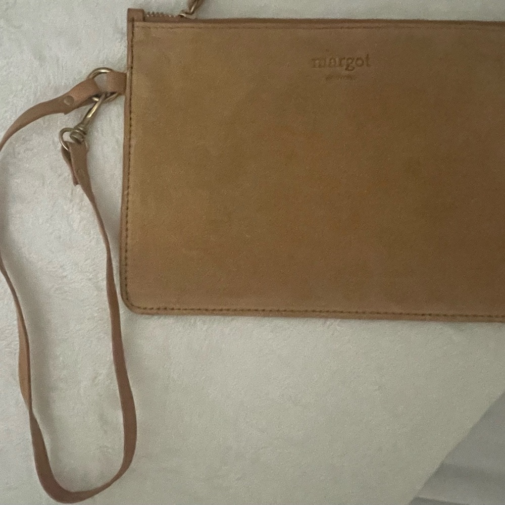 NWOT. Margot Genuine Suede Mustard Yellow Leather Wristlet Bag